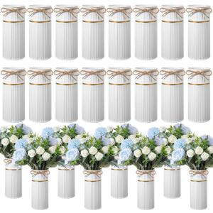 Mimorou 16 Pcs 7.48 Inch Wedding Vases for Centerpieces Mason Jars with Twine Bow Galvanized Metal Flower Vase Rustic Vintage Farmhouse Tin Bucket for Wedding Home Table (White)