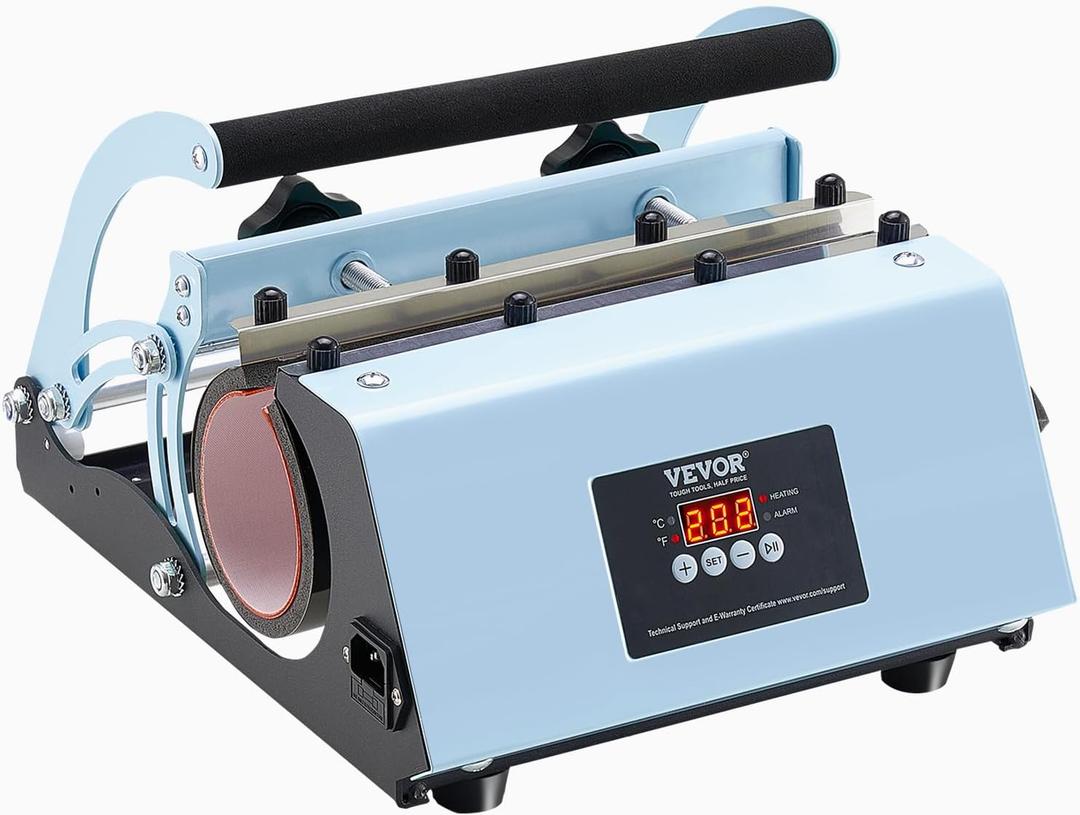 VEVOR Tumbler Heat Press Machine, 11-30oz Mug Press, Heat Up Fast and Even, Tumbler Press with Sublimation Paper, Tape and Gloves, Temp and Time Setting, for Sublimation Tumblers, Cups, Mugs, Blue
