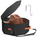 kushon Hat Storage Box for Women & Men, Hardboard Support Hat Boxes with 1 Door Hook Hat Organizer, Cowboy Hat Box for Travel, Hat Bag Hat Case (Black)