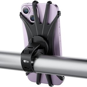 VUP Bike Phone Mount, Universal Bike Cell Phone Holder, 360 Rotatable, Silicone Bicycle Phone Mount Compatible with iPhone 15/14/13/Pro Max/Pro/mini/12/11/Xs/Max/Xr/X/7/8/Plus, 4.0''~6.7'' Cellphones (Undetachable, Black)