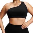 SOLY HUX Women's Plus Size Bra One Shoulder Wireless Bras Knit Comfort Bralette Camisole (Black, 4XL)