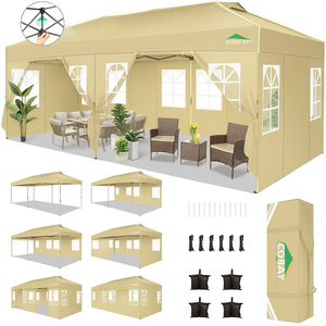 COBIZI 10x20 Pop Up Canopy Tent with 6 Removable Sidewalls, One Push Party Tent Outdoor Waterproof Event Canopy with Air Vent for Parties Commercial Wedding, 3 Height, Carry Bag, Sandbag, Black