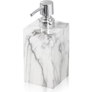 Marble Look Resin Soap Dispenser, 16.9 oz Refillable Lotion Bottle for Bathroom, Kitchen, Sink Countertops  Durable, Moisture-Resistant, Black or White Marble Pattern Dcor (White)