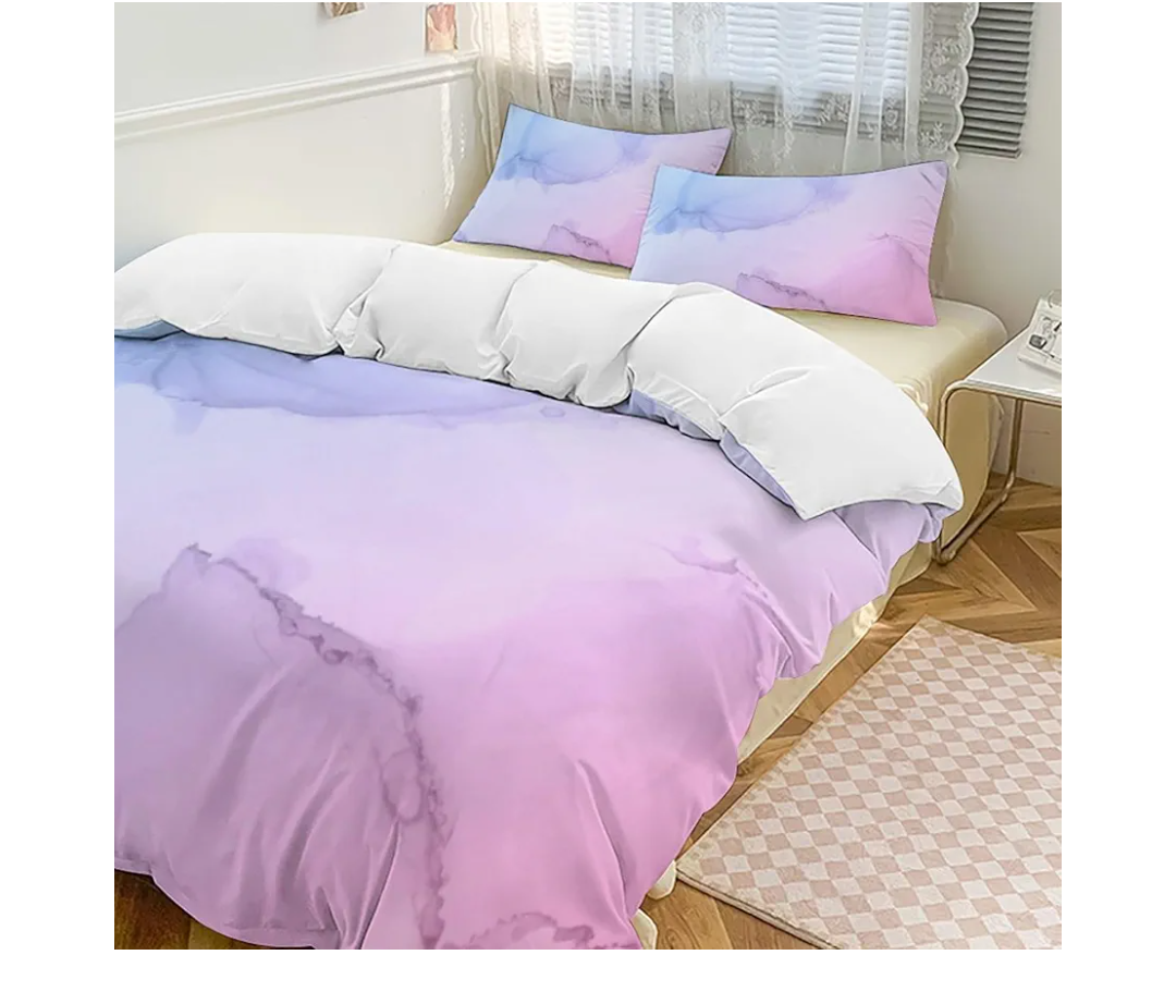 Purple Pink Pastel Gradient Watercolor Texture Duvet Cover Queen Size - 3 Pieces Comfy Breathable Bedding Sets with 1 Duvet Cover, 2 Pillow Shams 90"x90"
