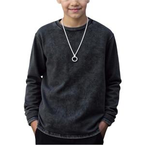 RoseSeek Boy's Washed T Shirts Long Sleeve Shirts Crew Neck Casual Fall Tee Tops Streetwear (Black)