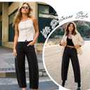 Eddoyee Wide Leg Barrel Pants Women - Stretchy High Waist Baggy Pants Y2k Boyfriend Ankle Trousers with Pockets (Black, M)