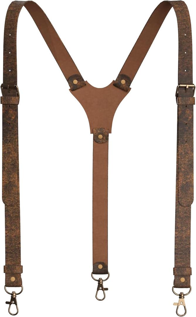 Genuine Leather Suspenders For Men Heavy Duty with Strong Clips, Leather Suspenders for Men (Rustic Brown)