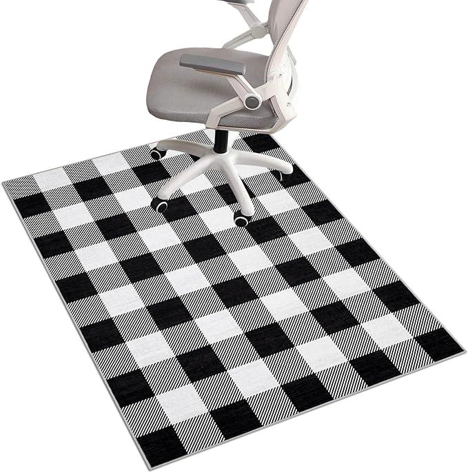 Office Chair Mats for Hardwood Floor, 36"X48" Christmas Desk Chair Mat, Computer Chair Mat Office Rug for Tile, Black and White Buffalo Plaid Gaming Carpet Floor Protector for Rolling Chair