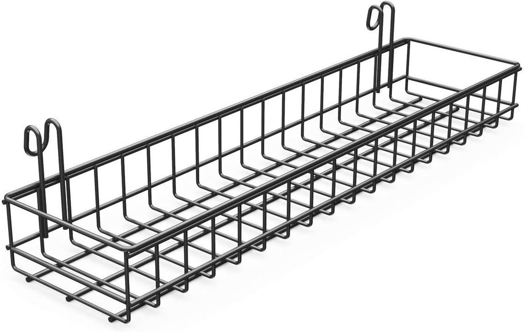 ANZOME Wire Wall Basket, Grid Basket with Hooks, Wall Mounted Organizer for Wall Grid, Kitchen Organizer, Wire Storage Shelf Rack for Home Supplies, Wall Decoration(Black)