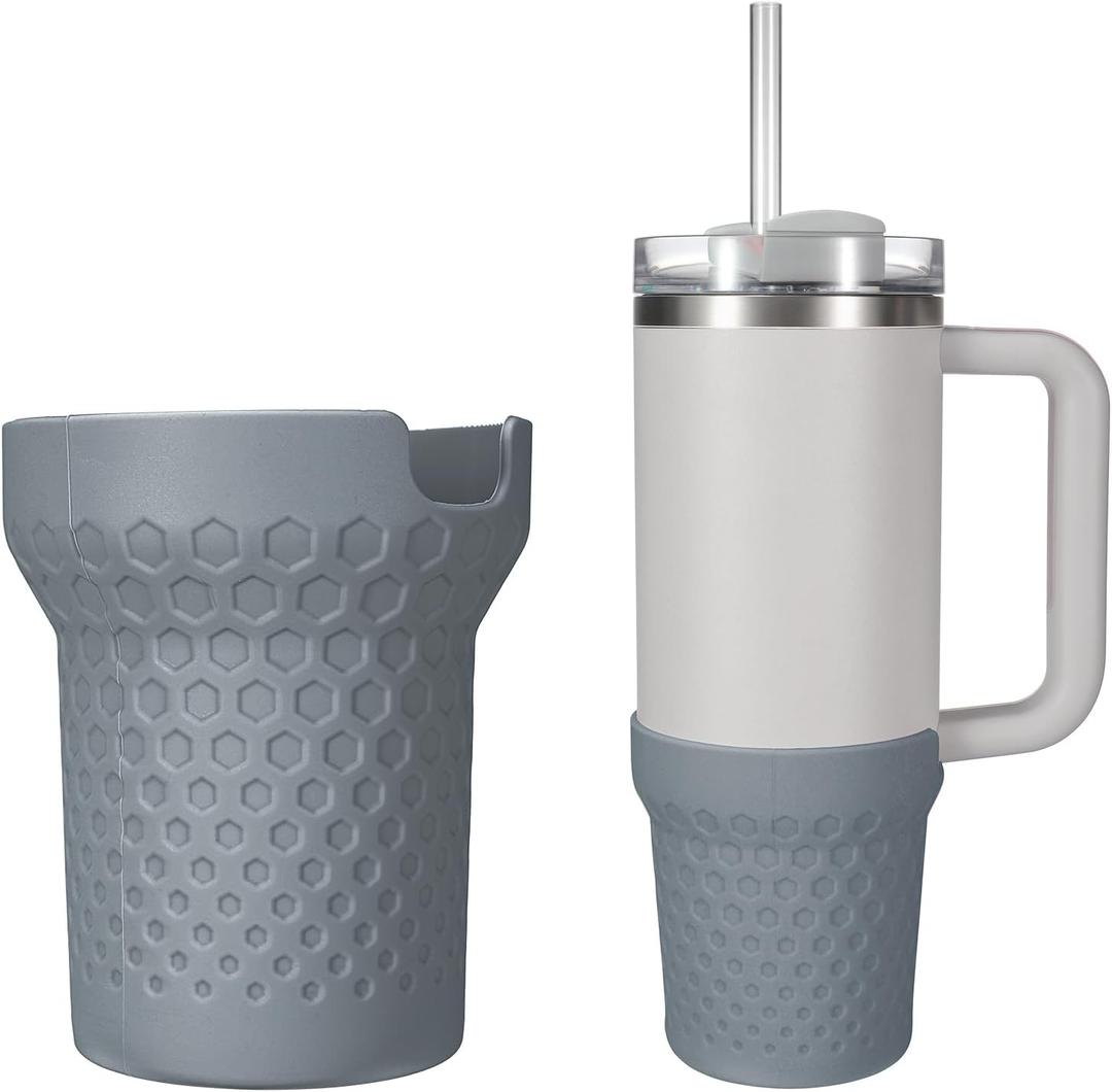Silicone Boot for Stanley Cup 40oz, Grey Boot Sleeve Cover Fit with Stanley H2.0 and Quencher Adventure Tumbler Accessories (Grey, 40 oz) (Gray)