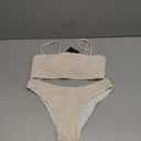 ZAFUL Women Strapless Textured Bandeau Bikini 2 Piece Swimwear Cheeky Solid Lace up Bathing Suits (Medium, 1-beige)