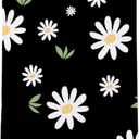 Daisy Floral Kitchen Towels, Modern Vintage Daisy Floral Dish Tea Towels for Kitchen Decor, Retro White Flowers and Leaves Hand Towels for Bathroom Decor, 16x24 Inch (Black)