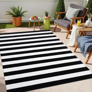 OLANLY Black and White Striped Rug 4' x 6'  Washable Cotton Indoor Outdoor Doormat for Front Door, Entryway, Kitchen, Porch, Patio Decor