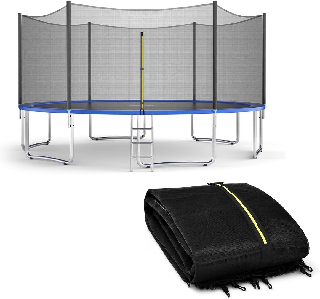 Trampoline Net, Trampoline Enclosure for 8 10 12 14 15 16Ft Round Trampoline with Double-Headed Zippers & Buckles, Weather-Resistant Sun-Protective Trampoline Replacement Net