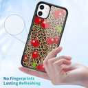 Leopard & Cherry Phone Case for iPhone 13 PRO Cherry Leopard Case Cover TPU Bumper Hard Back Shockproof Phone Case Girly Protective Phone Cover with Pretty Design