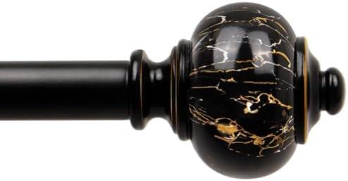KAMANINA 1 Inch Curtain Rods for Windows 66 to 120 Inches Black Heavy Duty Curtain Rods 32 to 120 (2.6-10ft), Adjustable Long Drapery Rod with Marbled Finials