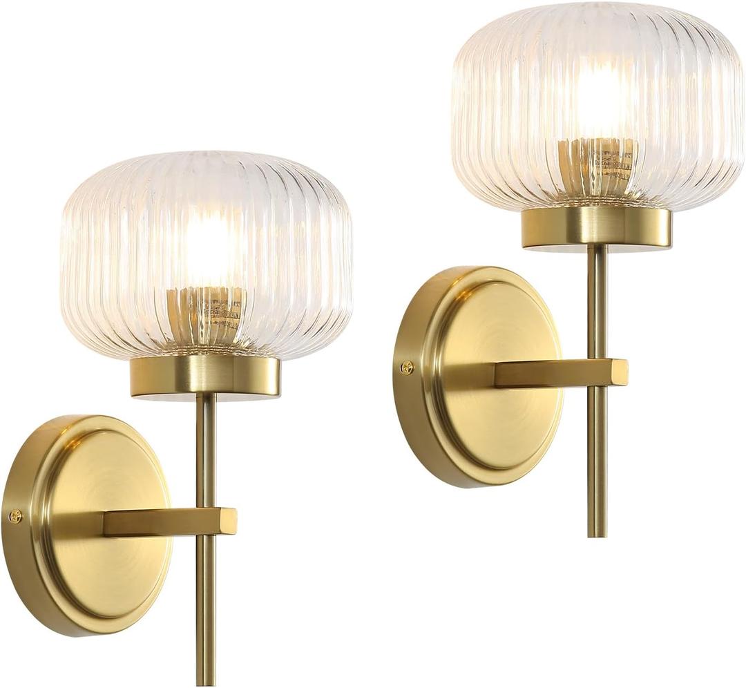 Gold Wall Sconces Set of Two Upward or Downward Hardwired Wall Light Fixtures with Globe Glass Modern Wall Lights for Living Room Bedroom Mirror Hallway (2 Pack)