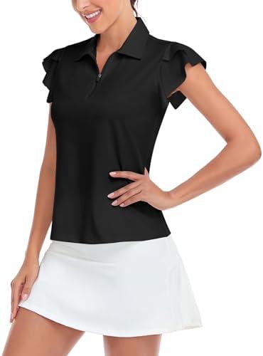 Soneven Womens Petal Sleeve Golf Shirts Moisture Wicking Lady Golf Apparel Print Tennis Sport T Shirt S
