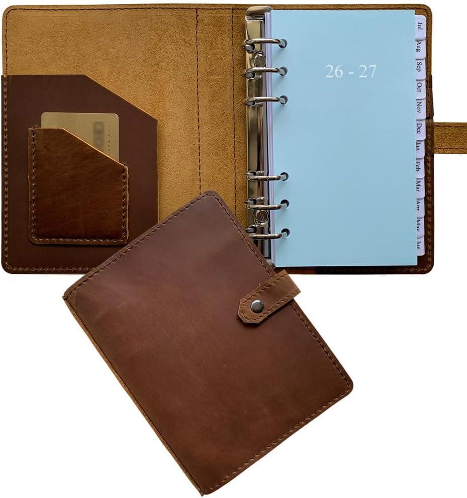 2026-2027 Weekly Leather Planner - A6 Genuine Leather Binder Planner for Men and Women, Inner Pockets and Pen Holder, Personal (Weekly)