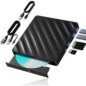 5 in 1 External Blu Ray Drive with Extension Data Cable, Portable Blu Ray Player with USB 3.0 Type-C , CD DVD Burner 3D Blu Ray with SD/TF Port, Blu Ray Drive Compatible with Windows Laptop Desktop