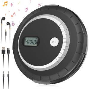 Portable CD Player - Small Rechargeable Bluetooth 5.0 Player for Home with Headphones with HiFi Stereo Sound, CD Player for Car Through AUX with Anti-Skip Protection (Black)