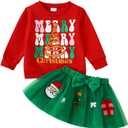 Toddler Girl Christmas Outfit Santa Claus Sweatshirt+Tutu Gauze Skirts Winter Clothes 1-7 Years (2-3T, New-red-christmas Tree)