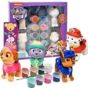 Paw Patrol Paint Your Own Figurines Art Craft Set, 4 Paw Figures, 8 Paints, Brush, Bookmark