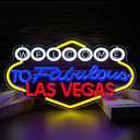 Welcome to Las-Vegas Neon Sign Vintage Casino Neon Light Dimmable LED Vegas Themed Gifts Game Room Wall Decor, Retro Vegas Party Decoration for Bar, Bedroom, Man Cave(18 * 9.9inch)