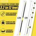 3.2-12 ft Telescopic Extension Pole with Utility Hook, Multi-Purpose Aluminum Pole for Painting, Dusting and New Year Window Cleaning Christmas Lights Installation Without a Ladder(Yellow)
