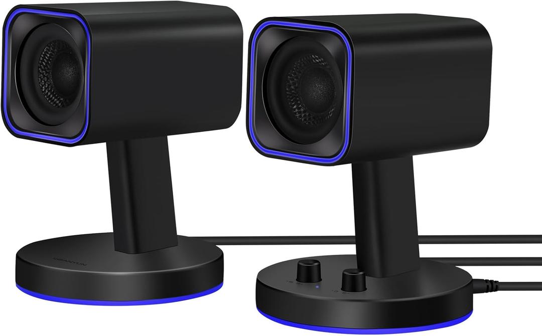 SW202 2.25 Computer Gaming PC Speakers - 24W Fiberglass Speaker Unit - Built-in 16bit DAC Dynamic 3D Surround Sound - Bluetooth 5.2 USB Aux Inputs - RGB Backlit (Pair, Black)