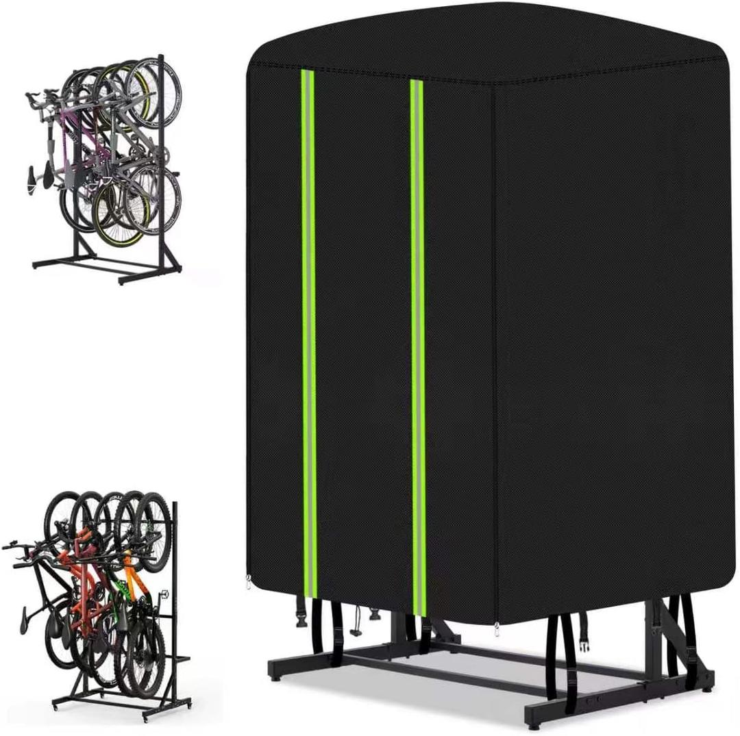 Vertical Bike Rack Cover for Garage, Waterproof & Tear-Proof Fits 5-8 Bicycles Outdoor & Indoor Use Weatherproof Protection Against Rain, Snow, Dust Black (black)