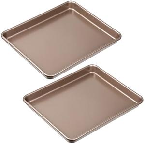 2Pcs Toaster Oven Pans for Baking, 9x11 Baking Sheets Cookie Sheet Stainless Steel Non-stick Baking Trays Small Replacement Trays for Toaster (Rose Gold)