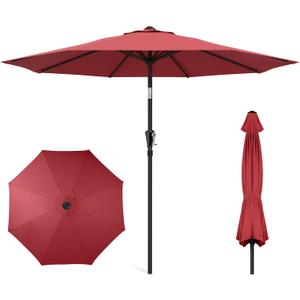 HOMSHADE 9ft Outdoor Patio Umbrella - Market Table Pool Deck Umbrella UPF50+ UV Protection with Push Button Tilt, Crank and 8 Sturdy Ribs (Red, No base)
