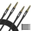 2 Pack 3.5mm Audio Cable, 4-Pole Hi-Fi Stereo TRRS Aux Jack 6FT, Nylon Braided, Microphone Compatible, 1/8 inch Male to Male Auxiliary Cord Extension for Headphones, Car, iPad, Phone, Tablet- Slim