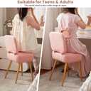 Updated Vanity Chair, Storage Ottoman with Folding Back & Gold-Toned Metal Legs, Ottoman Seat with Teddy Velvet for Dressing Room Living Room Bedroom, 16" x 12.5" Inch (Pink)