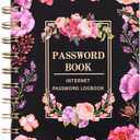 Iceemee Password Keeper Book with Alphabetical TabsSmall Password Books Password Notebook for Internet Website Address Log in Detail, Password Logbook Gifts for Home and Office (Flower Black)