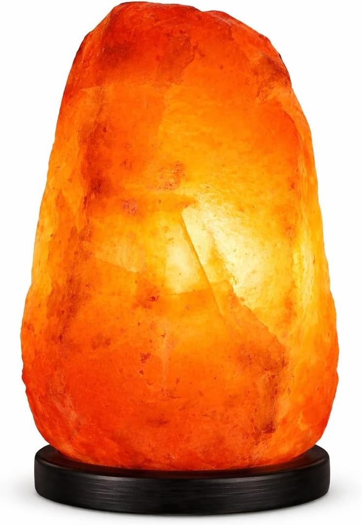 Himalayan Salt Lamp with Dimmer Switch - Natural Crystal Rock Night Light for Home Decor - Hand Carved Salt Lamp with Wooden Base - Soothing Amber Glow Night Light & Gifts (4-6LB)