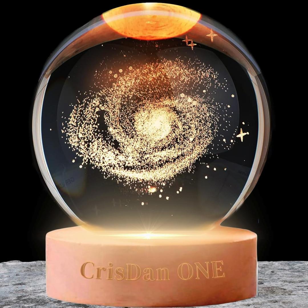 3D Galaxy Lamp Night Light 2.4 in. USB Sphere Light Crystal Ball Wooden Base Cool Lamps for Bedroom Teen Girl Gifts Trendy Stuff Kids Night Light Globe Light Elegant Design Home Decor (Galaxy)