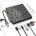 8 in 1 External CD/DVD Drive,USB 3.0 and Type-C Disc Burner Player Reader Writer,Slim and Portable CD DVD +/-RW Optical Drive for PC Laptop Desktop MacBook Mac Windows Linux OS Apple