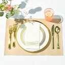 By Madee HEAVYWEIGHT Fancy Plastic Dinnerware Sets  White and Gold Disposable Plates, Premium Cutlery & Linen-Like Napkins | Elegant Disposable Dinnerware Set - 175 Pc for 25 Guests