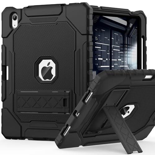 ZoneFoker Case for iPad (A16) 11th/10th Generation 11/10.9 inch 2025/2022, Heavy Duty Military Grade Shockproof Rugged Cover with Pencil Holder/Stand for i Pad 11th / 10 th Gen (Black)