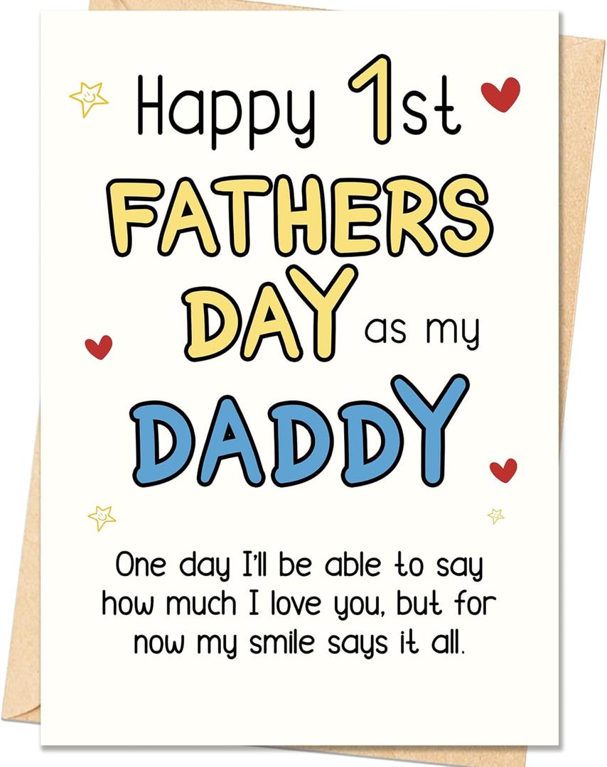 3 x IDU First Fathers Day Card, First Fathers Day Card Gifts for New Dad, Happy 1st Father's Day Cards Gift for New Dad Daddy Husband, Funny 1st Father's Day Cards Decorations from Baby Daughter Son