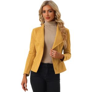 Allegra K Women's Faux Suede Jacket Open Front Lapel Draped Outwear Cardigan, X-Large Mustard