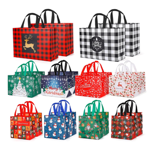 Christmas Large Gift Tote Bags with Handle, Xmas Reusable Non-Woven Grocery Bag for Wrapping Party Supplies, Holiday Party Favor