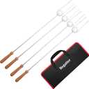Heavy Duty Hot Dog Roasting Sticks for Campfire, Extendable Marshmallow Sticks for Fire Pit, 32" Long Smores Sticks, Stainless Steel Skewers for Hotdogs and Smores, Beech Wood Handle, 4 Pack