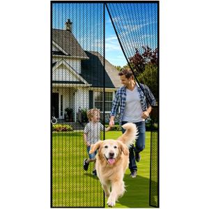 Black Magnetic Screen Door Fits Door Size 40x80in, Door Screen Mesh Magnetic Closure Screen Door For Sliding Patio Screen Size 42x82in