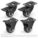 2 Inch Heavy Duty PU Caster Wheels Set of 4, 2 Swivel with Brakes and 2 Fixed, Black Non-Marking Plate Casters for Furniture, Tool Bench, and Garage Equipment