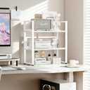 Brakki Desk Shelf Organizer, 2-Tier Desktop Bookshelf, Small Office Shelf | Adjustable Shelf, Metal Desktop Rack for Dorm, with Foot Mat, Multi-Functional Organization, White, Medium