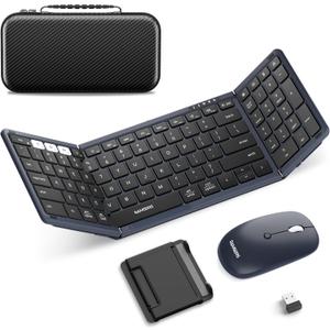 Foldable Keyboard and Mouse, Samsers Folding Bluetooth Keyboard Combo, 2.4G + BT5.0 x 2, Full-Size Portable Travel Keyboard & Rechargeable Wireless Mouse for Windows Android iOS Mac OS, Midnight