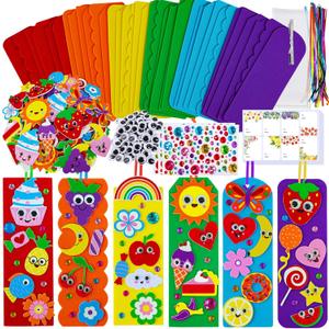 Winlyn 36 Sets Summer Crafts Kits DIY Whimsical Bookmarks Decorations Art Sets Fruits Treats Animals Sun Rainbow Foam Stickers for Kids Classroom Activities Reading Rewards Birthday Camp Party Favors